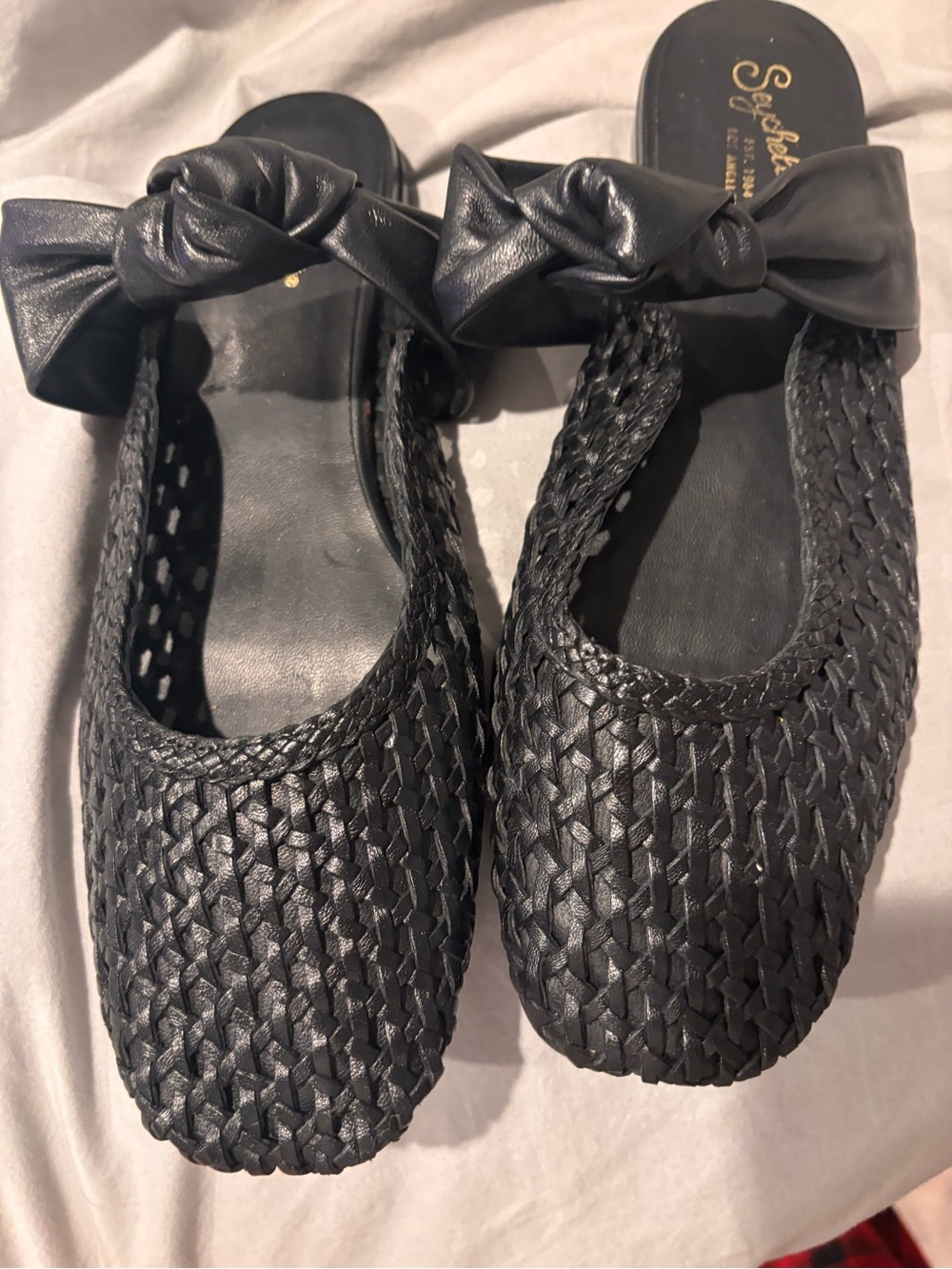 Seychelles Black Woven Bow Slip-Ons